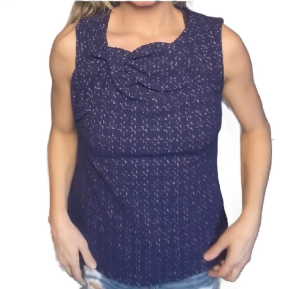 Banana Republic Blue Blouse W/Pink Flecks And Side Bow (Size: Xs)